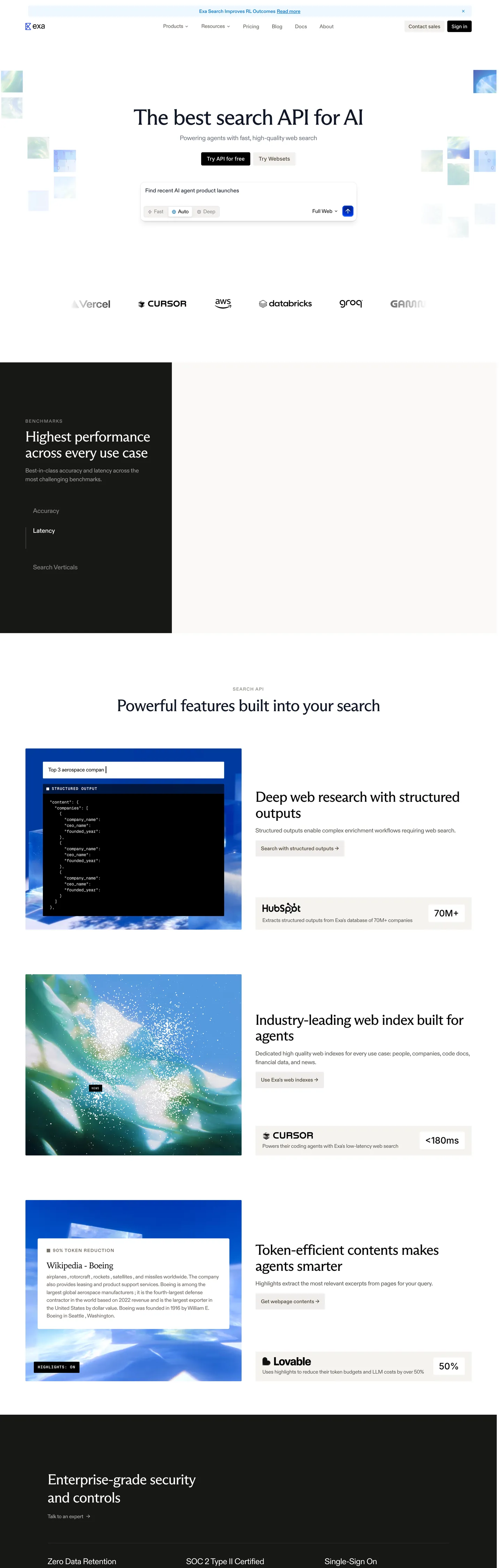 Screenshot of Exa's website at exa.ai