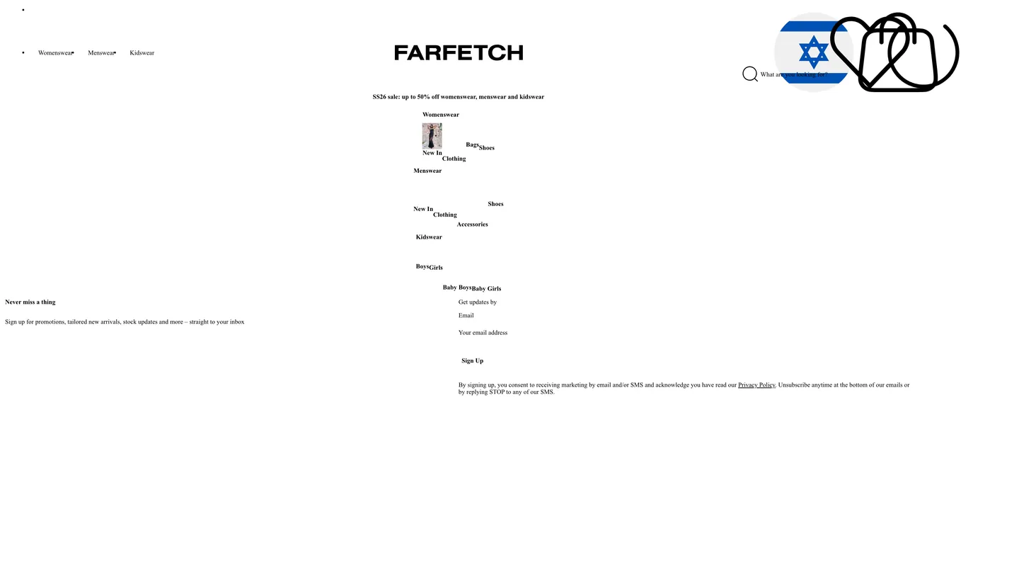 Screenshot of Farfetch's website at farfetch.com