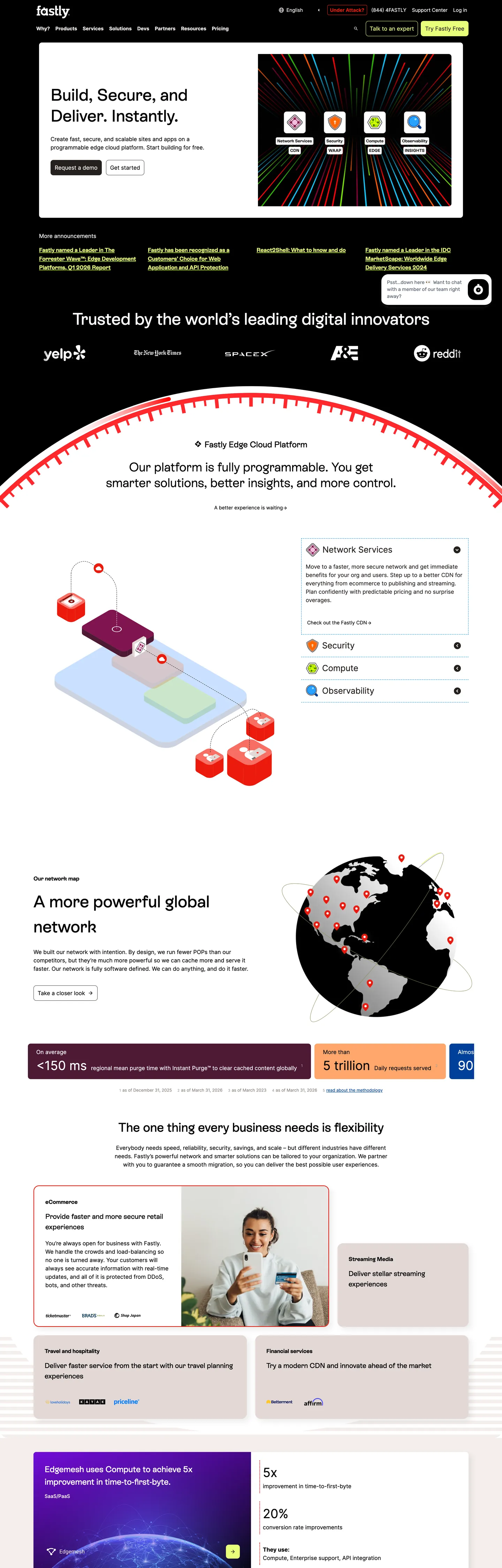 Screenshot of Fastly's website at fastly.com