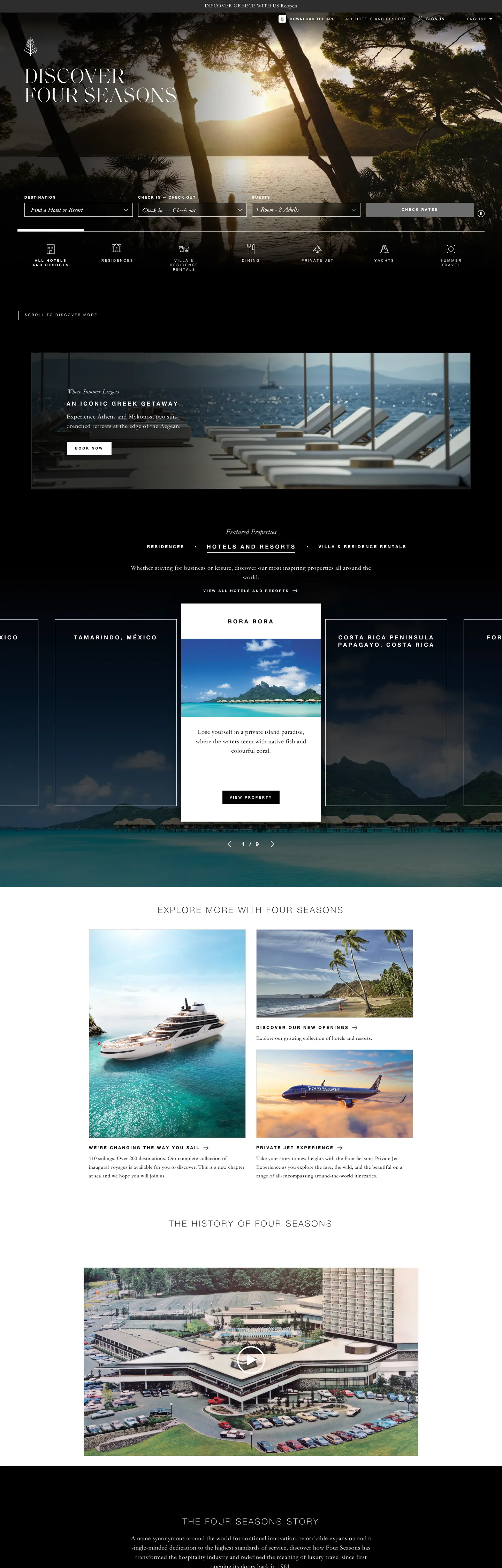 Screenshot of Four Seasons's website at fourseasons.com