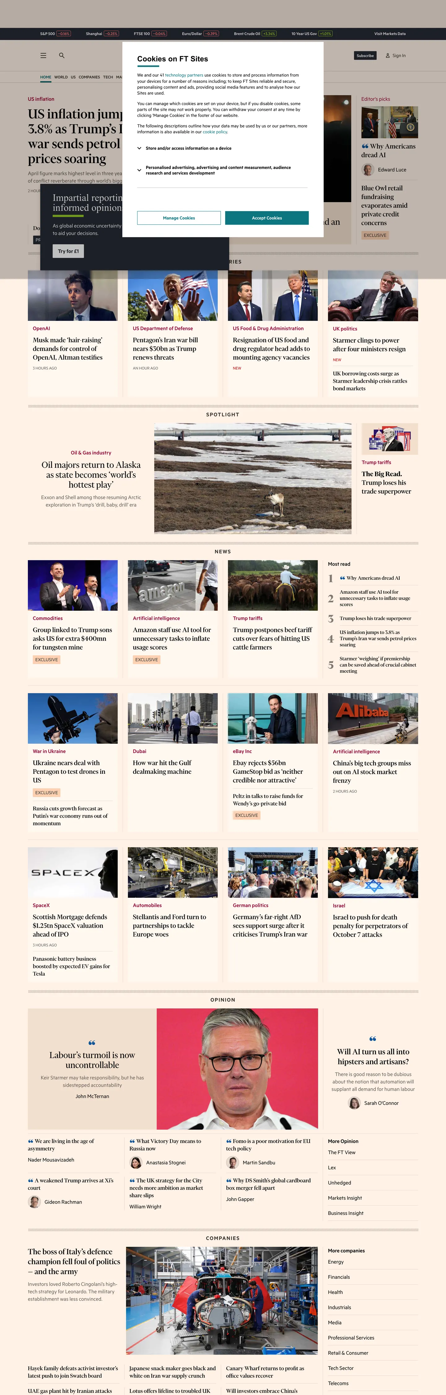 Screenshot of Financial Times's website at ft.com