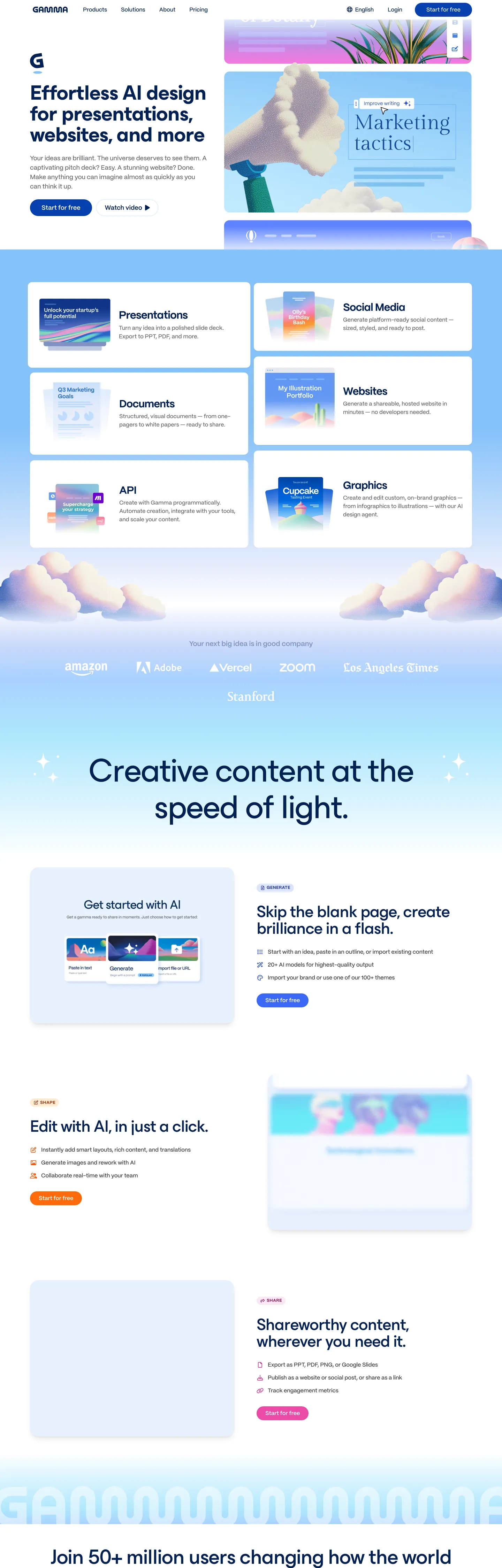 Screenshot of Gamma's website at gamma.app