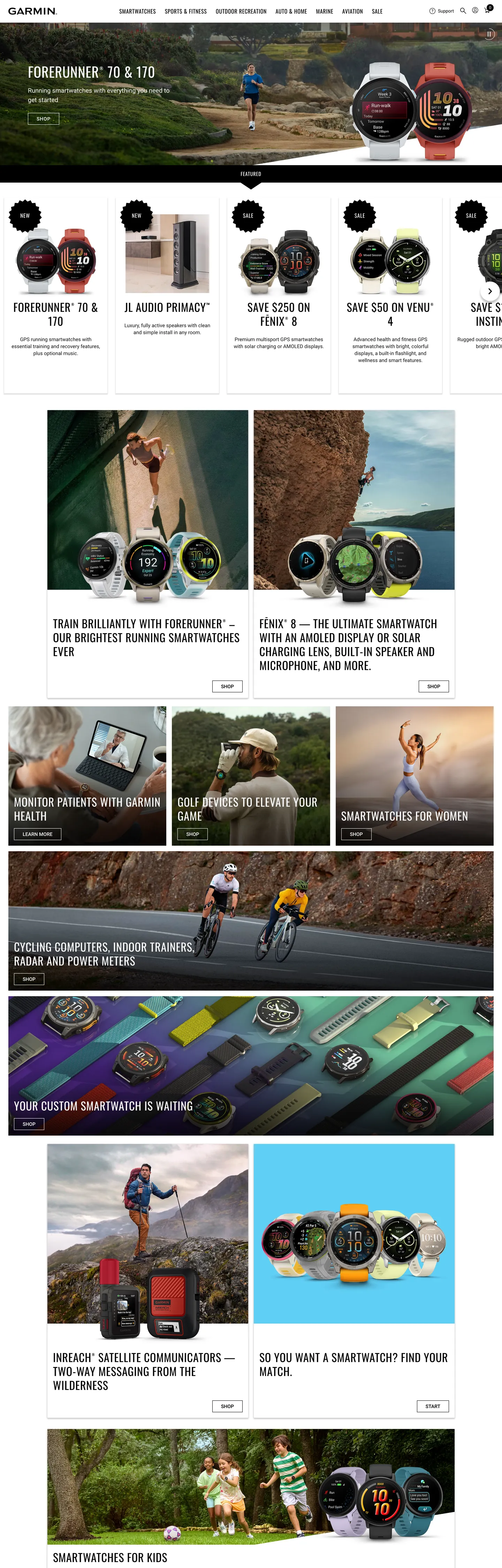Screenshot of Garmin's website at garmin.com