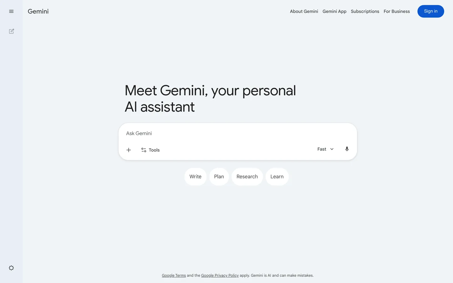 Screenshot of Gemini's website at gemini.google.com
