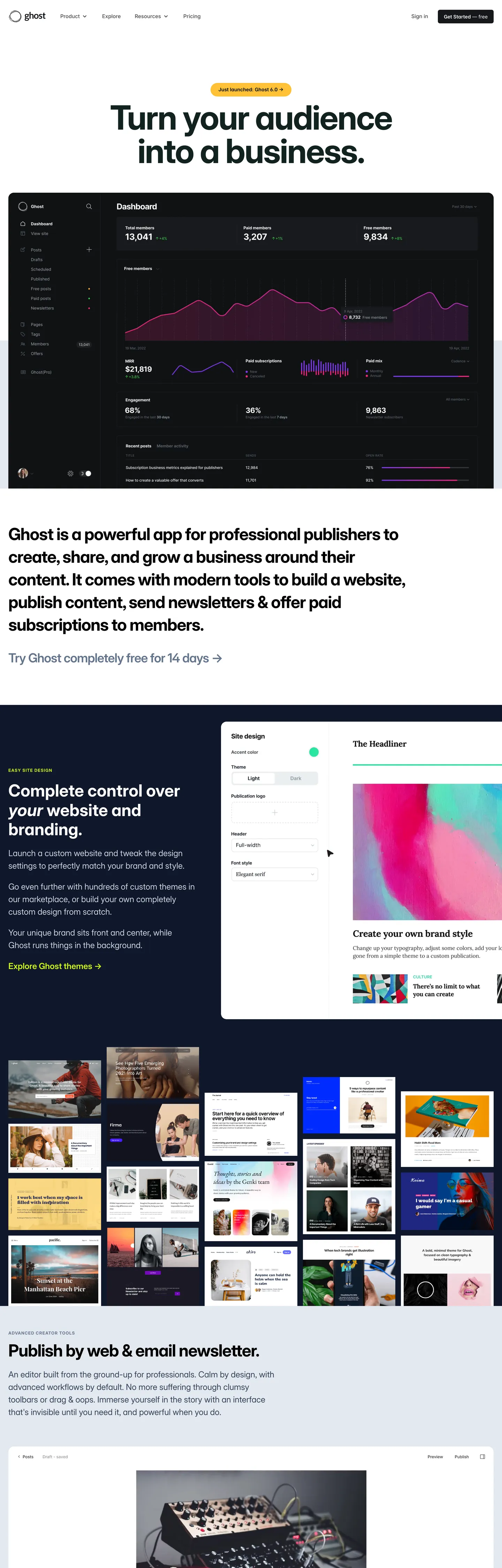 Screenshot of Ghost's website at ghost.org