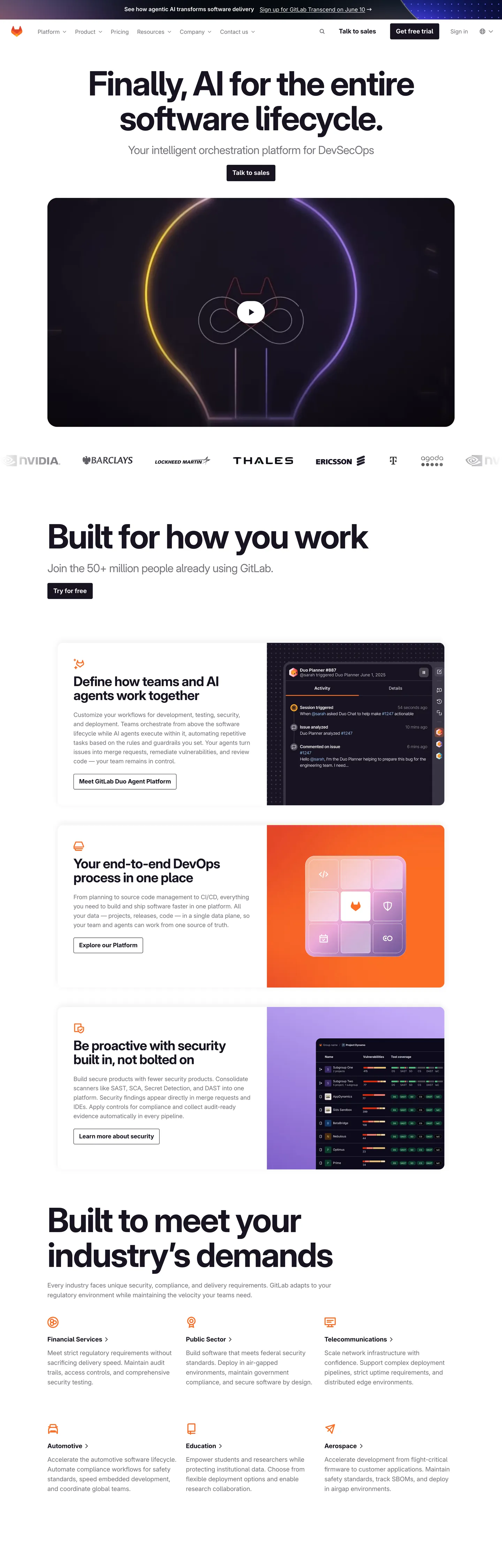 Screenshot of GitLab's website at about.gitlab.com