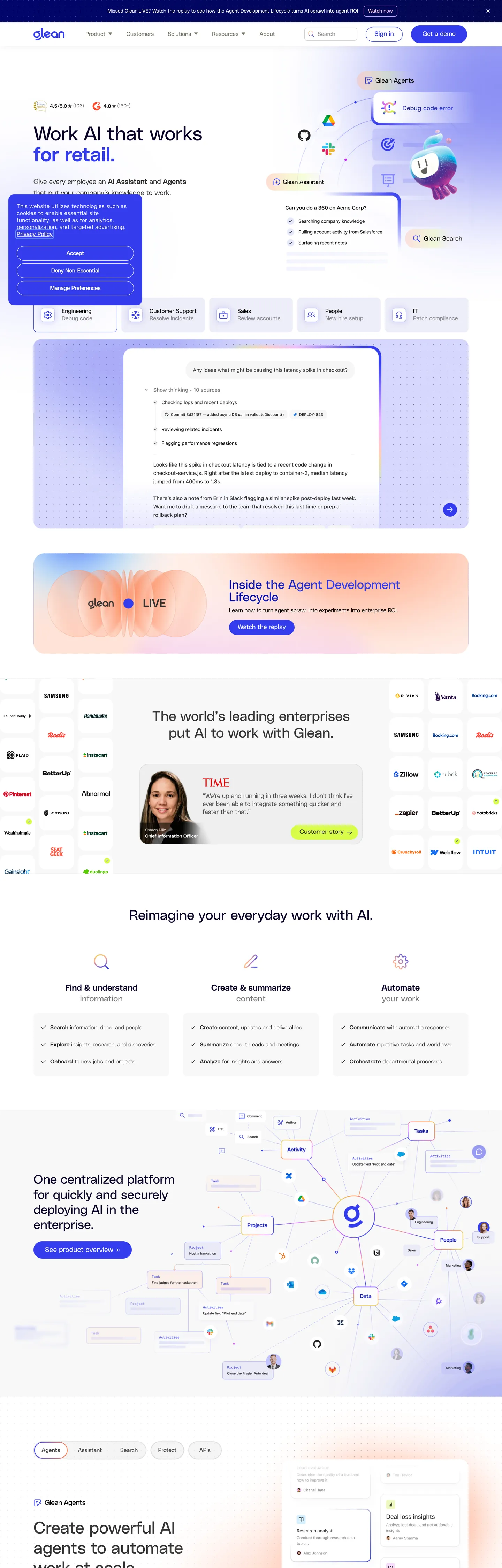 Screenshot of Glean's website at glean.com