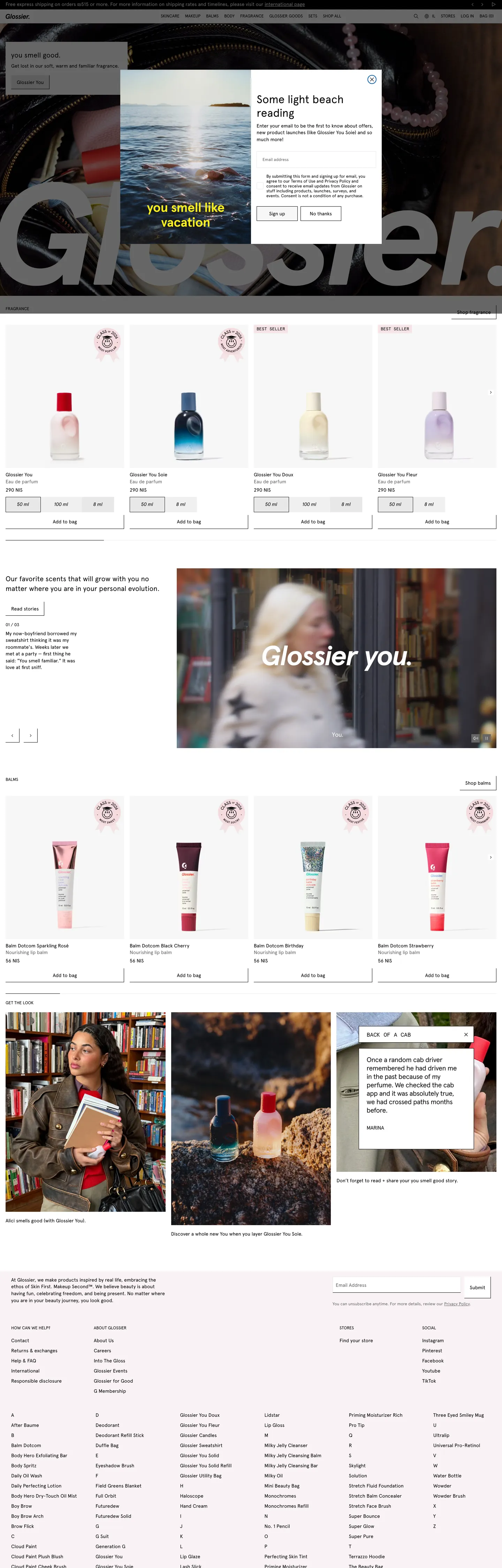 Screenshot of Glossier's website at glossier.com