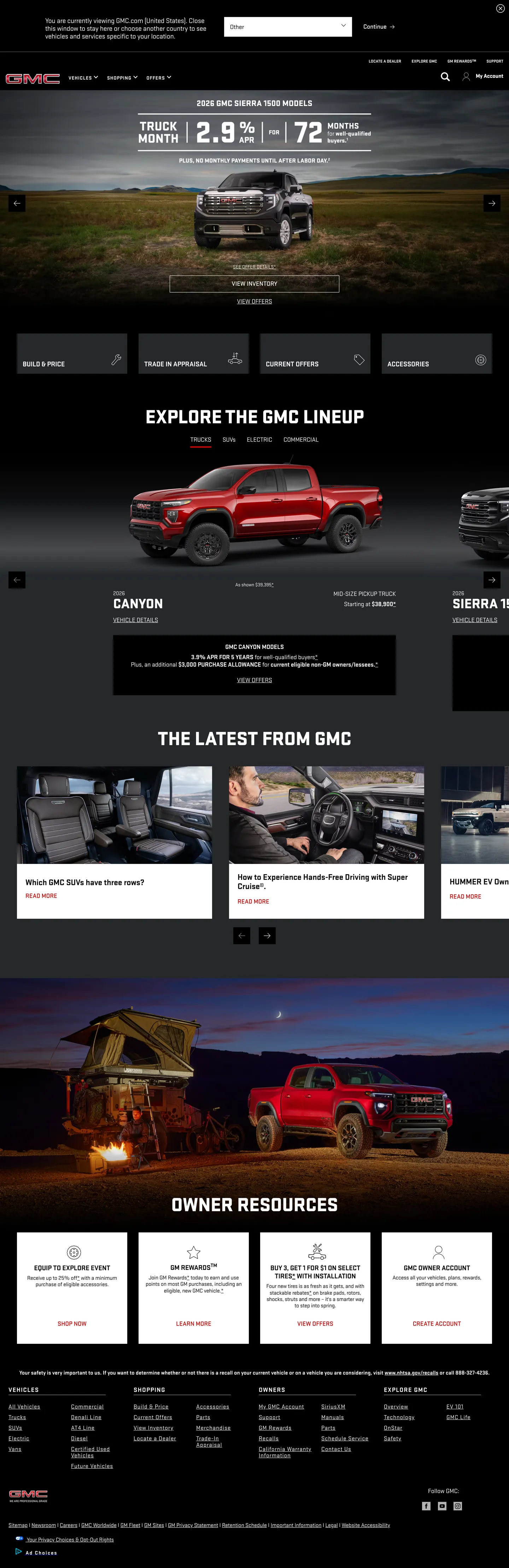 Screenshot of GMC's website at gmc.com