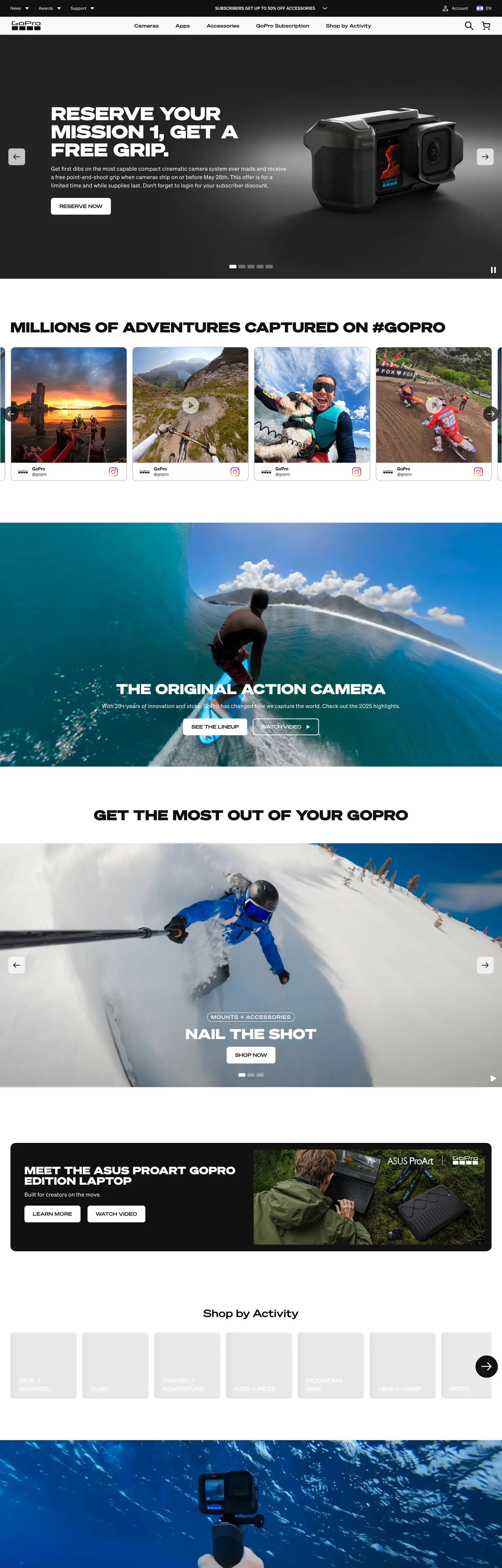 Screenshot of GoPro's website at gopro.com
