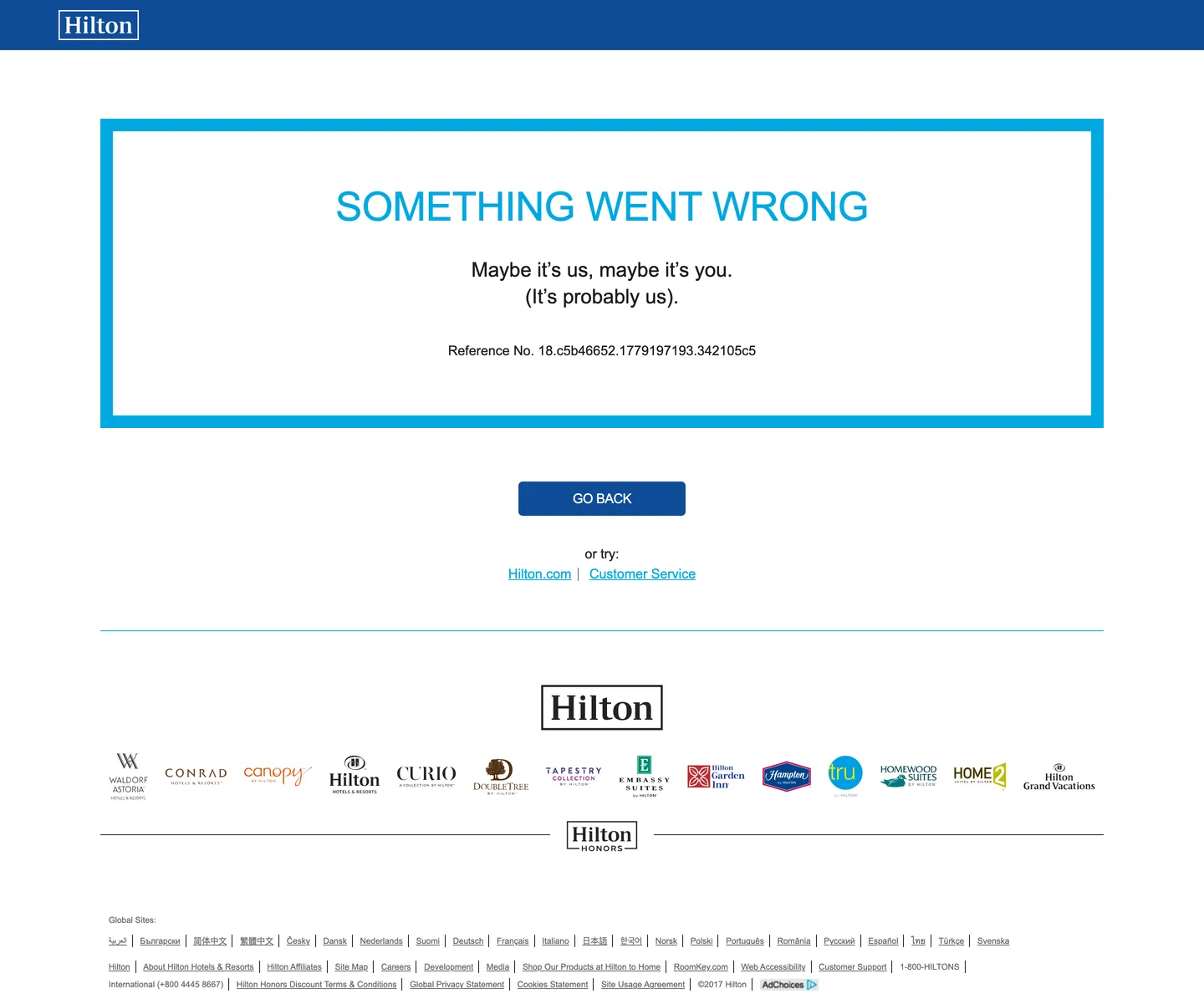 Screenshot of Hilton's website at hilton.com