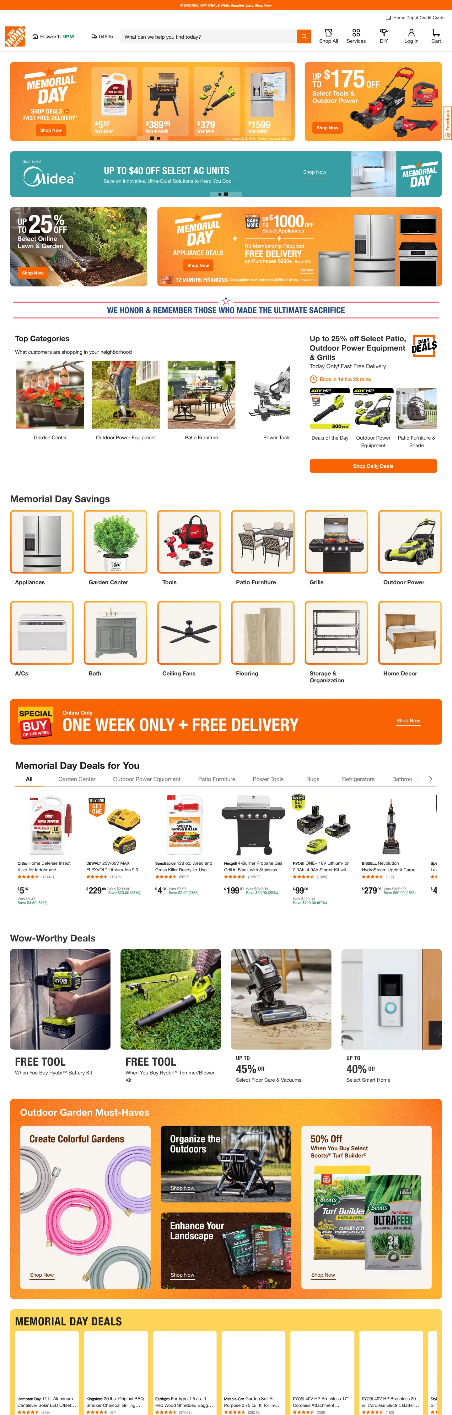 Screenshot of The Home Depot's website at homedepot.com