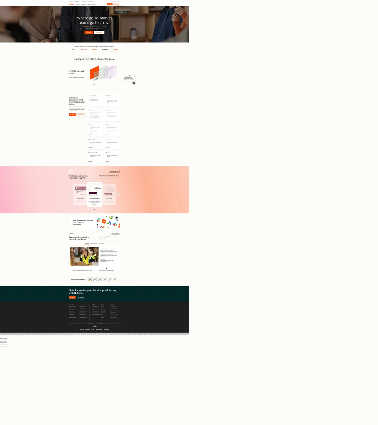 Screenshot of HubSpot's website at hubspot.com