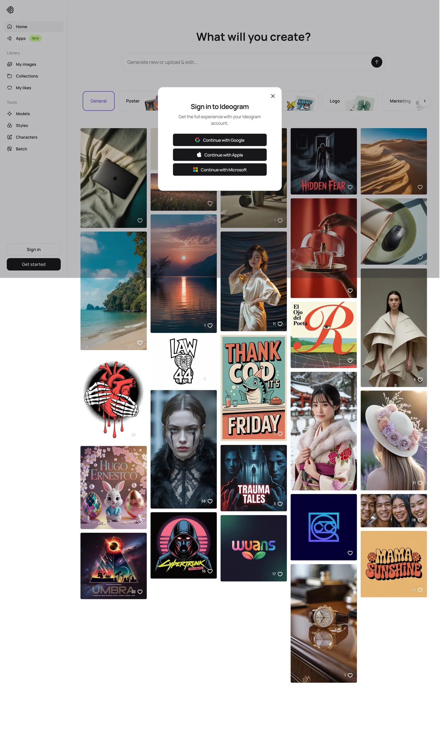 Screenshot of Ideogram's website at ideogram.ai