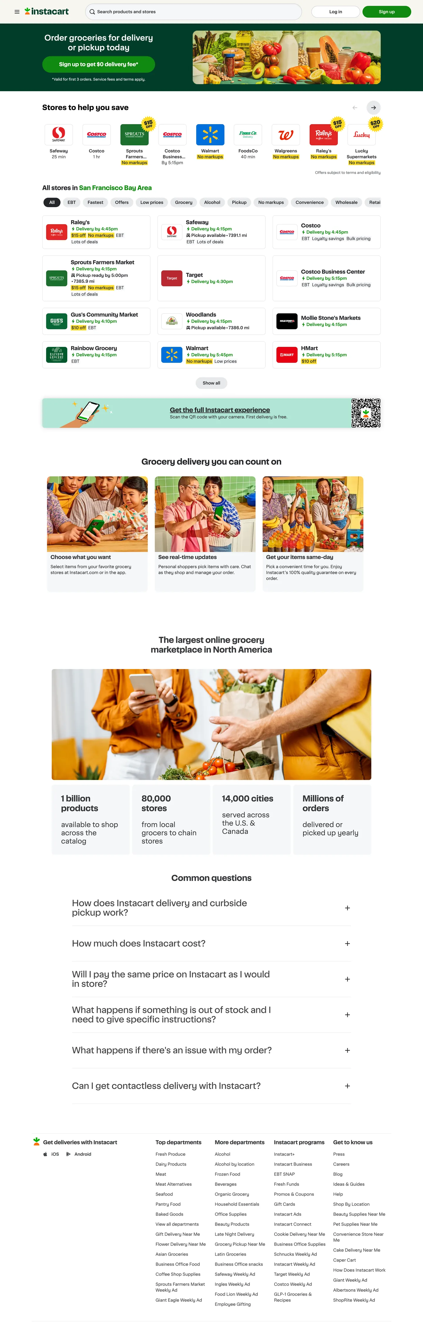 Screenshot of Instacart's website at instacart.com