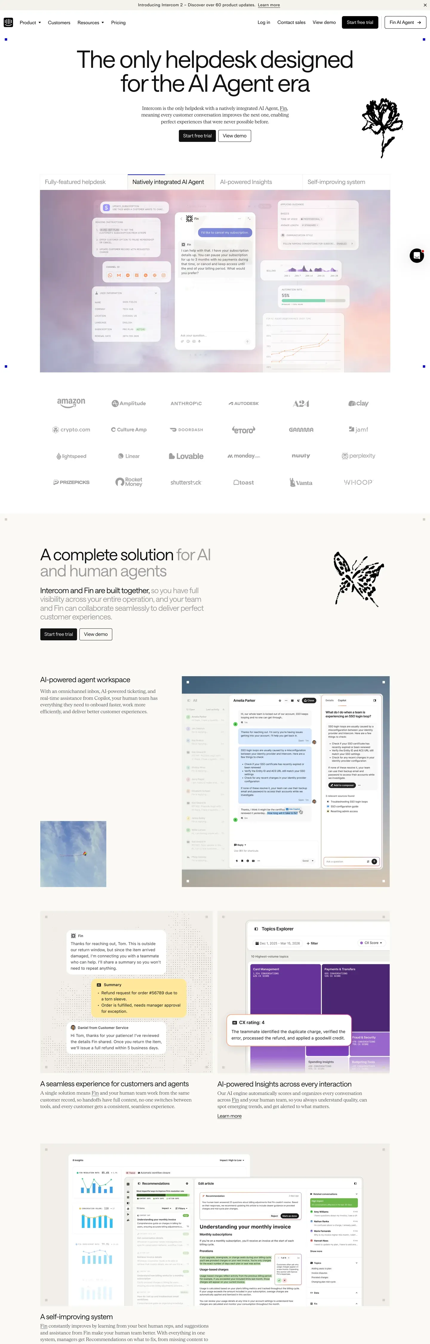Screenshot of Intercom's website at intercom.com