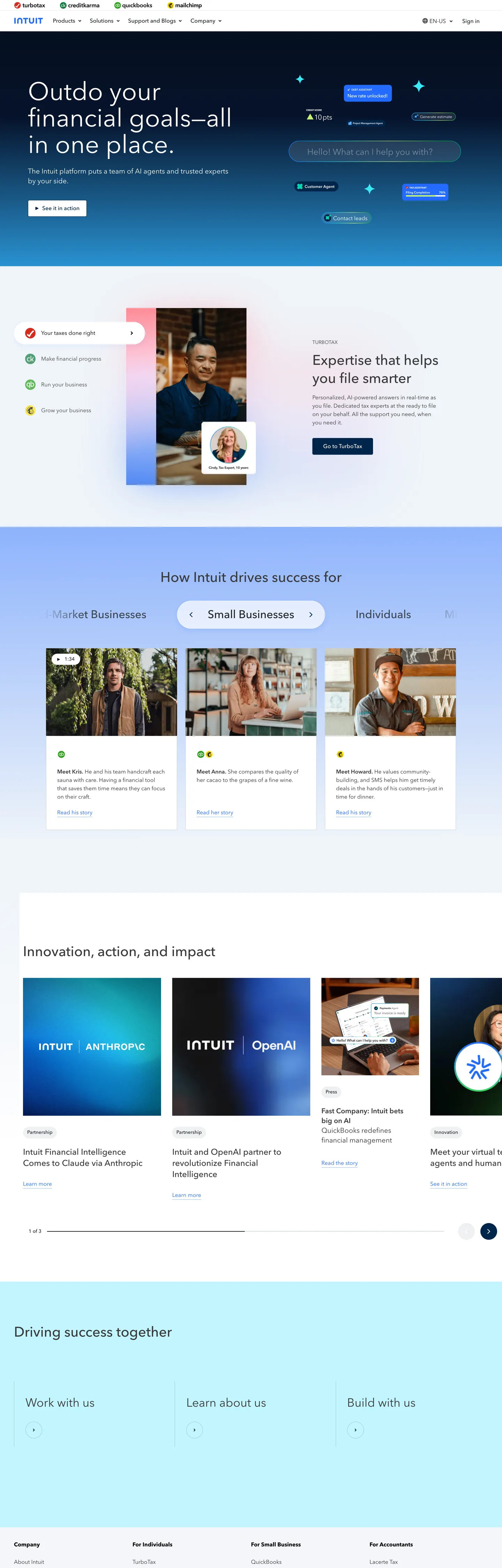 Screenshot of Intuit's website at intuit.com