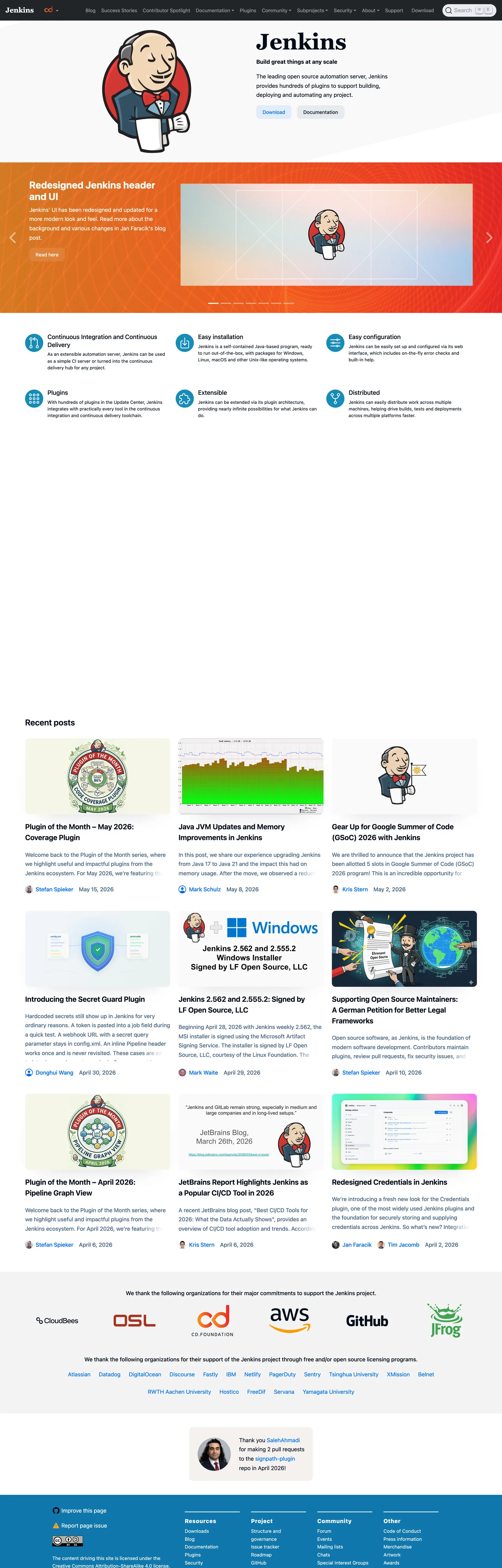 Screenshot of Jenkins's website at jenkins.io
