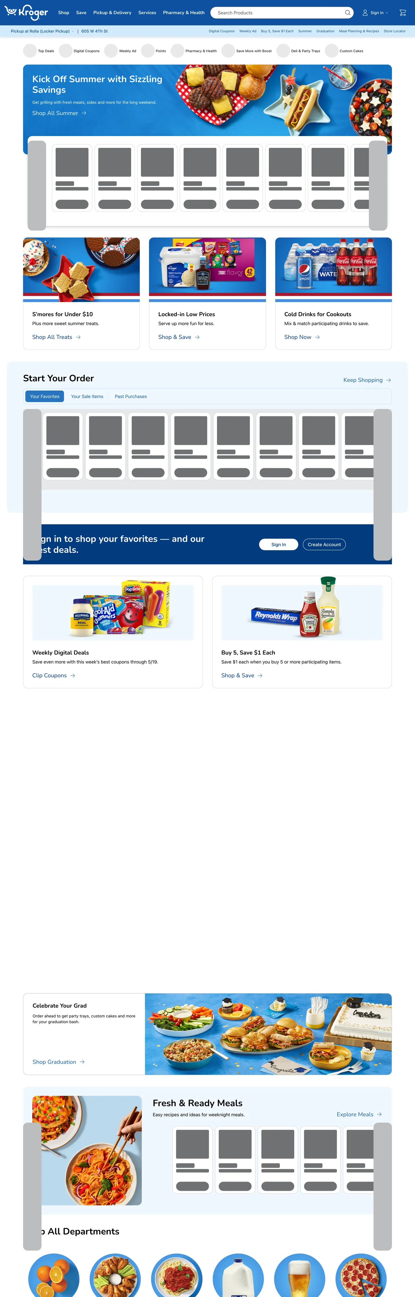 Screenshot of Kroger's website at kroger.com
