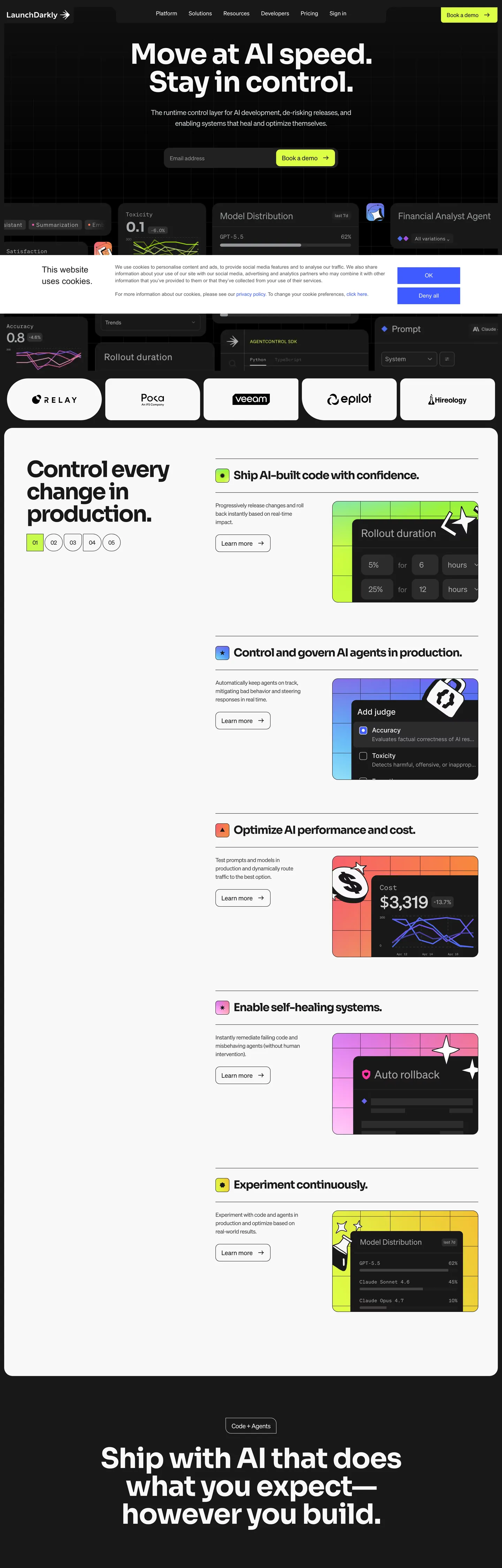Screenshot of LaunchDarkly's website at launchdarkly.com