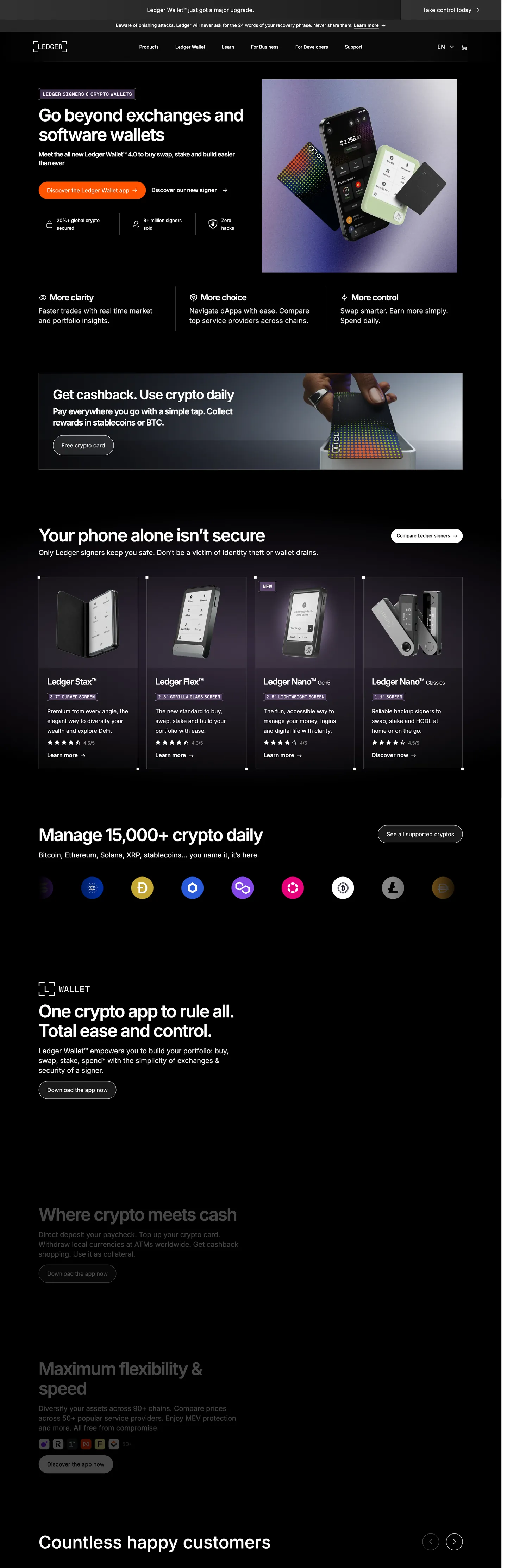 Screenshot of Ledger's website at ledger.com