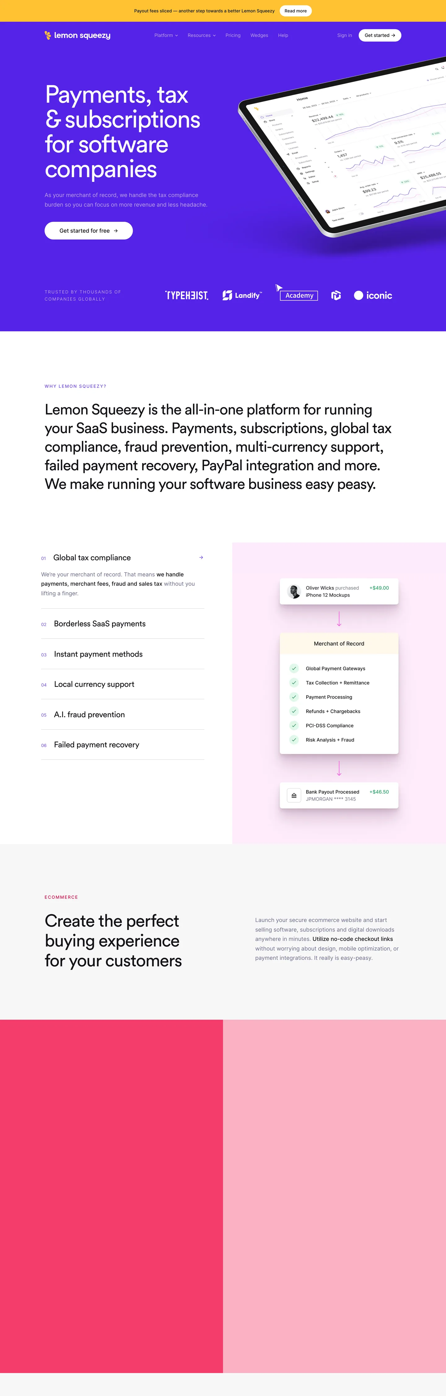 Screenshot of Lemon Squeezy's website at lemonsqueezy.com