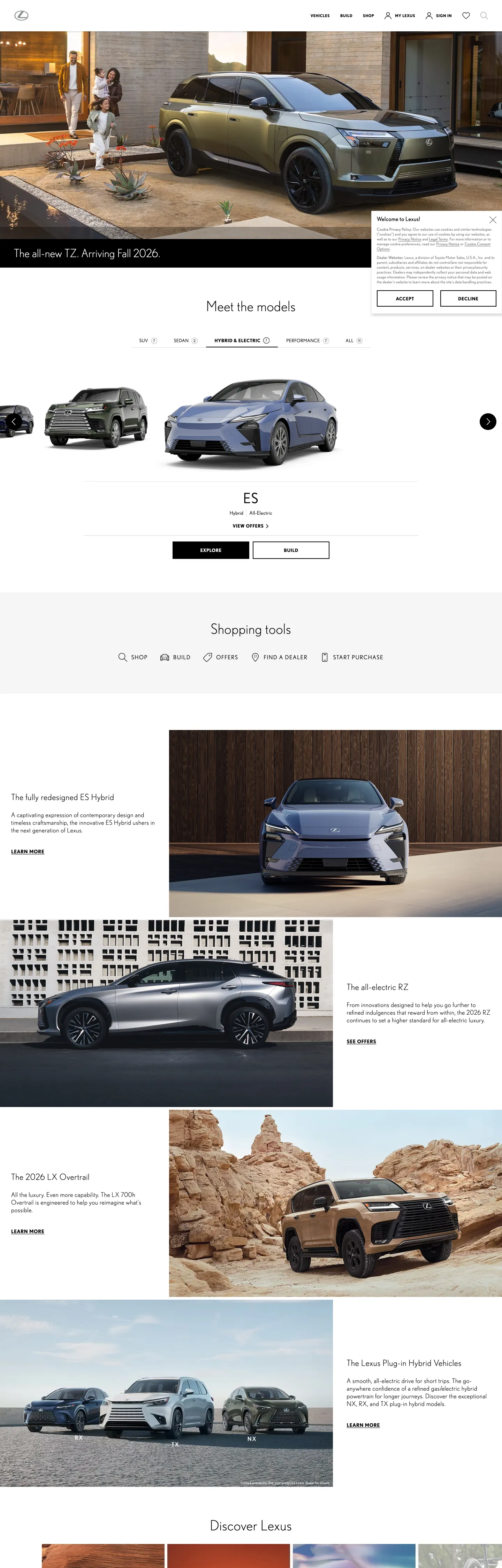 Screenshot of Lexus's website at lexus.com