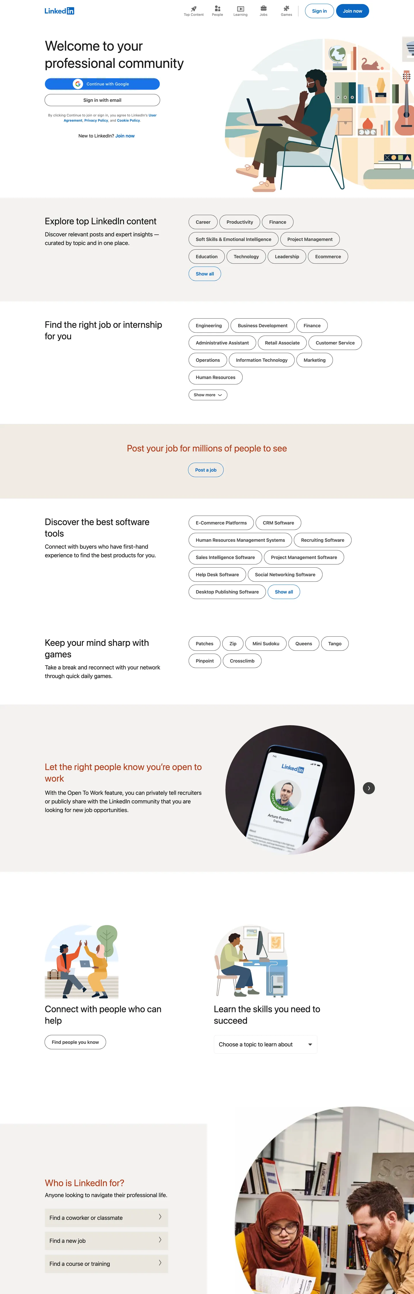 Screenshot of LinkedIn's website at linkedin.com