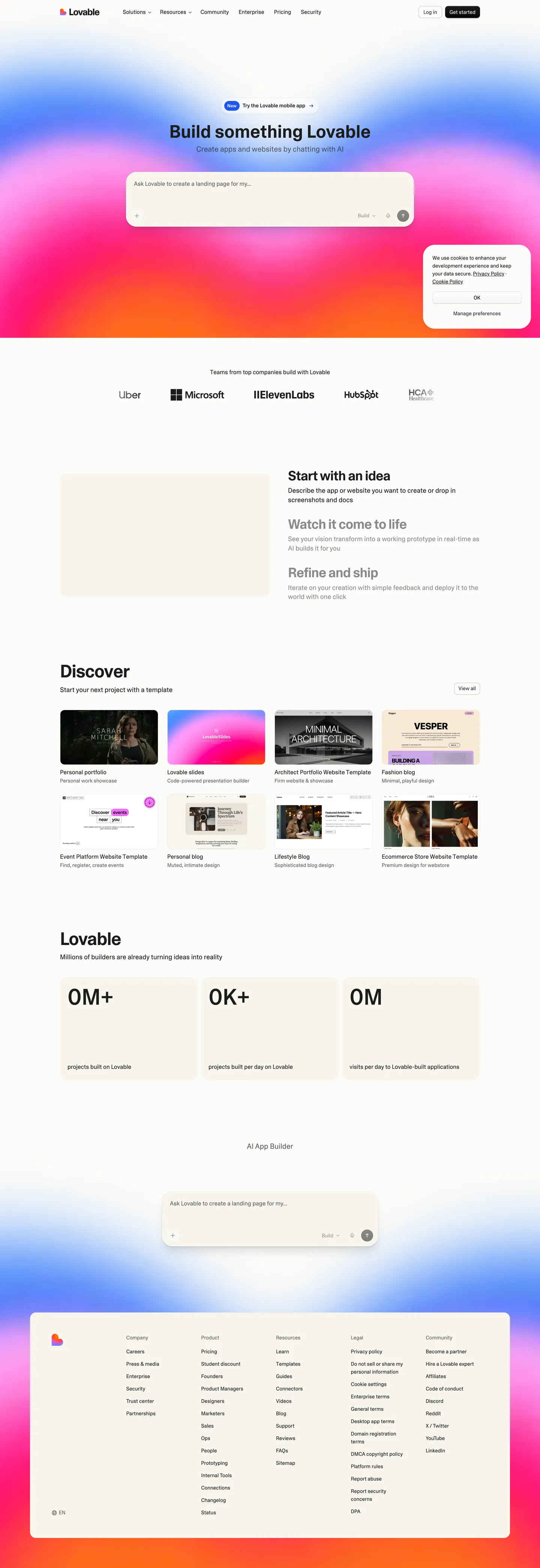 Screenshot of Lovable's website at lovable.dev