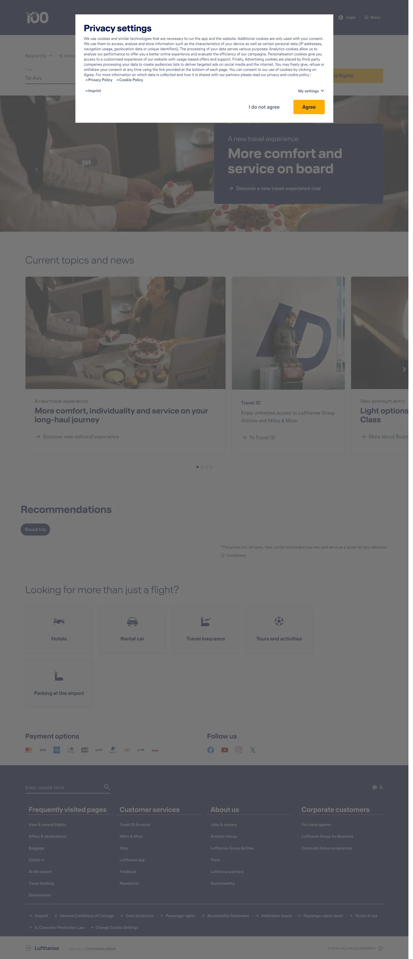 Screenshot of Lufthansa's website at lufthansa.com