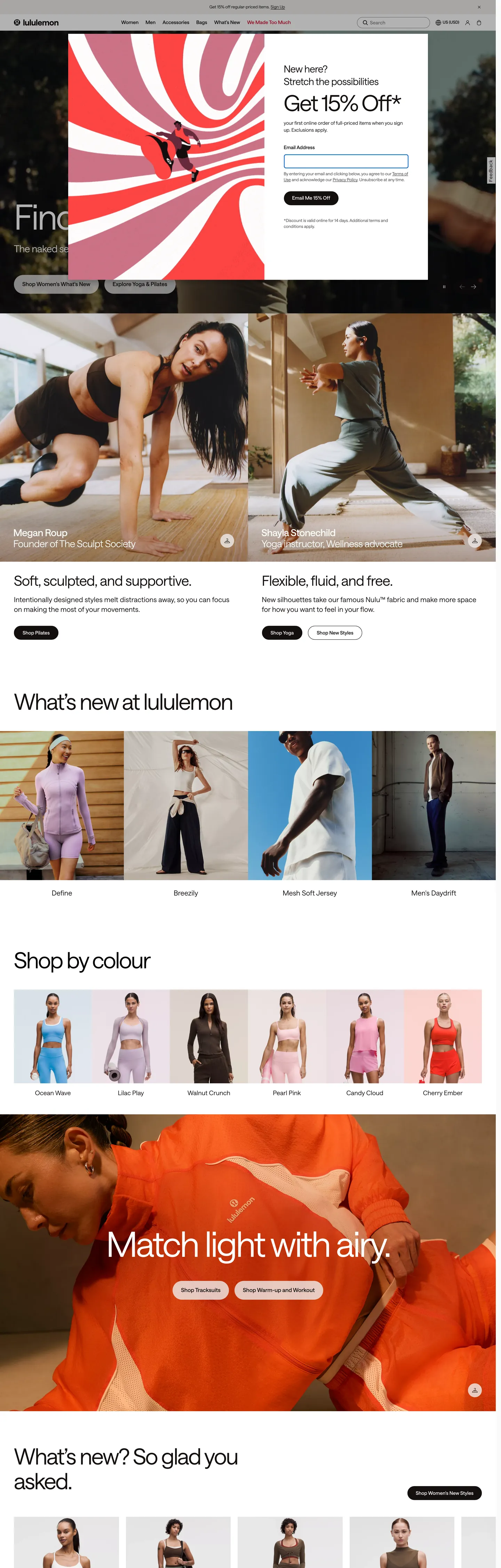 Screenshot of Lululemon's website at shop.lululemon.com