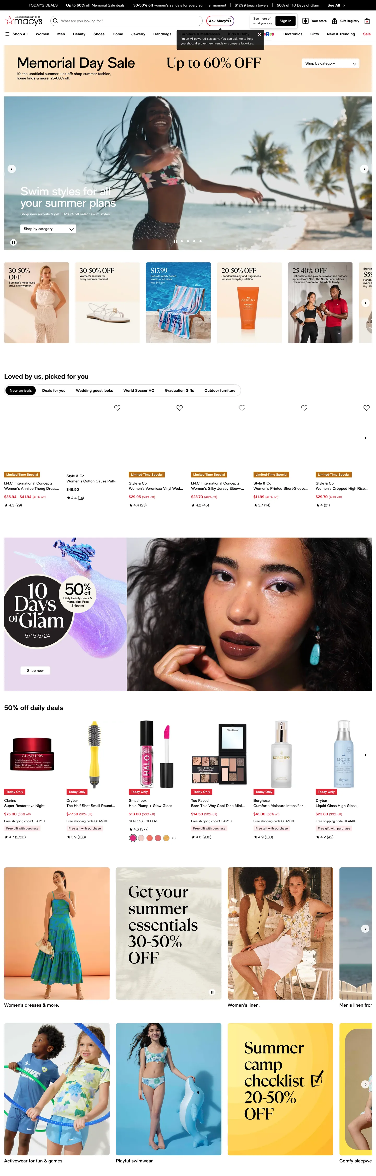 Screenshot of Macy's's website at macys.com