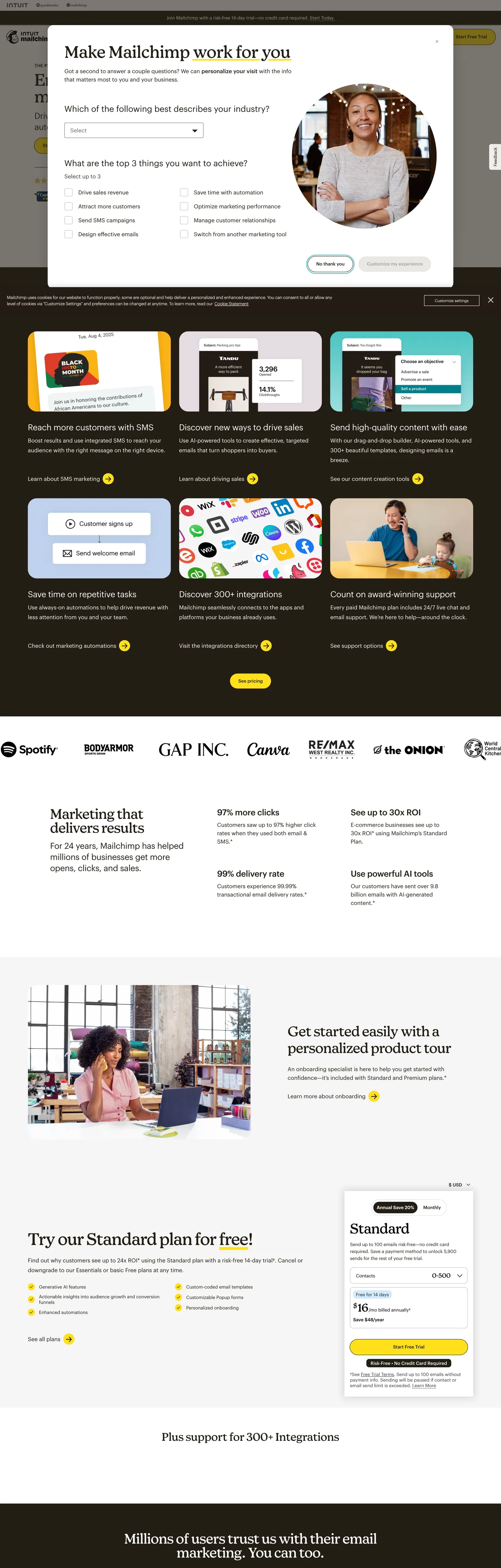 Screenshot of Mailchimp's website at mailchimp.com
