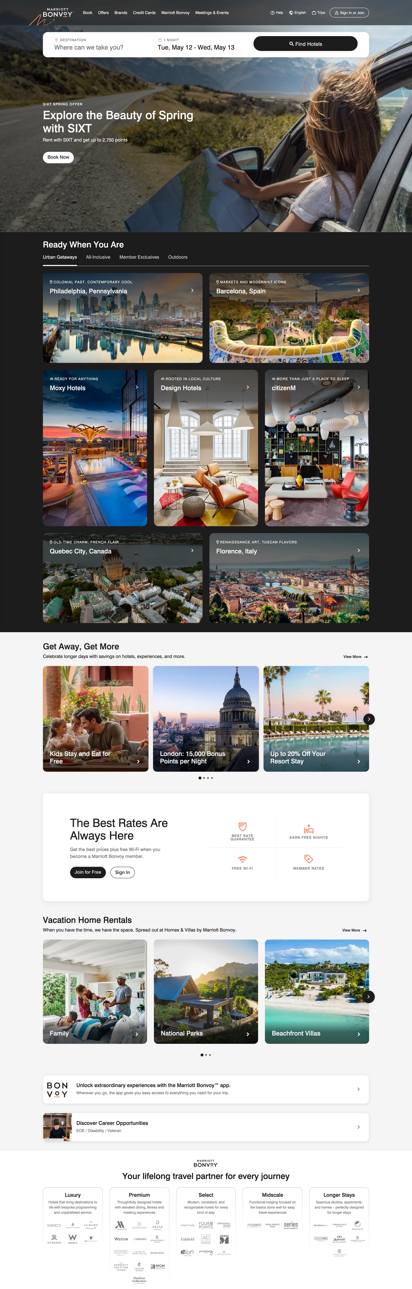 Screenshot of Marriott Bonvoy's website at marriott.com
