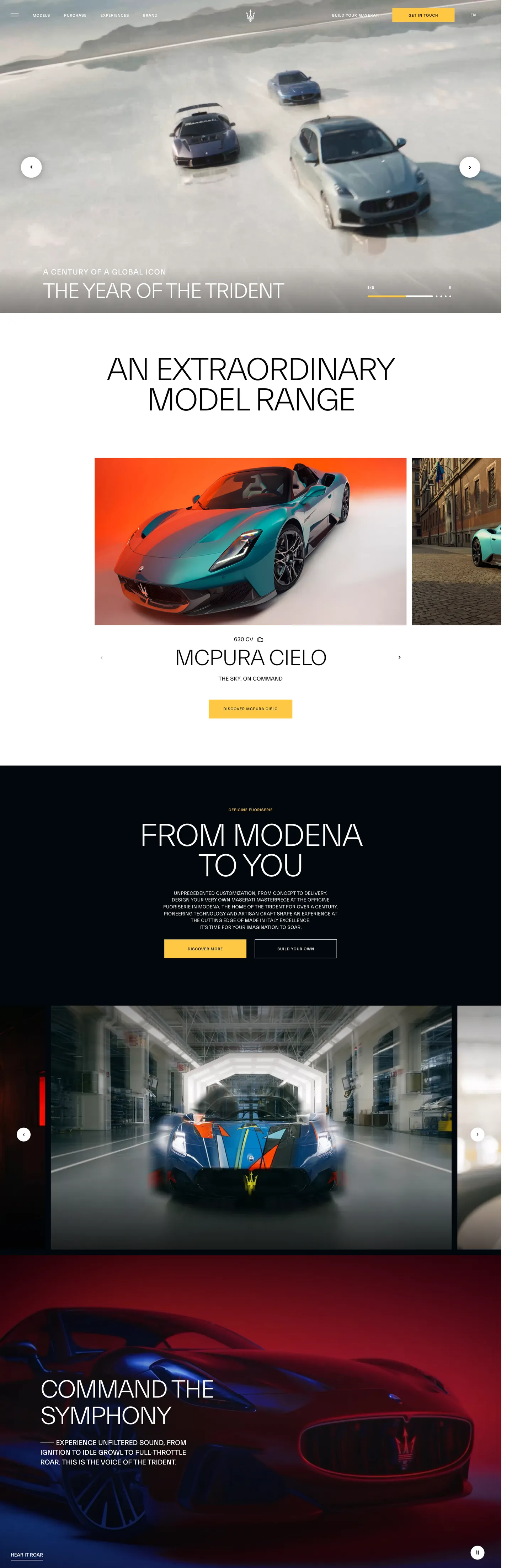 Screenshot of Maserati's website at maserati.com