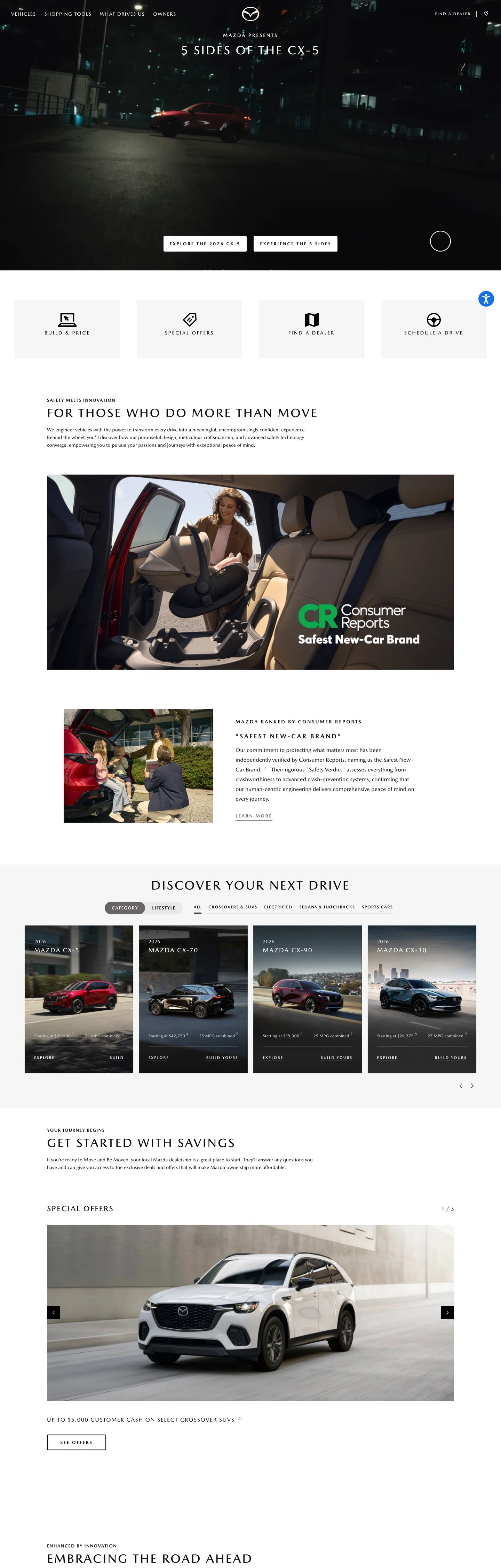 Screenshot of Mazda USA's website at mazdausa.com