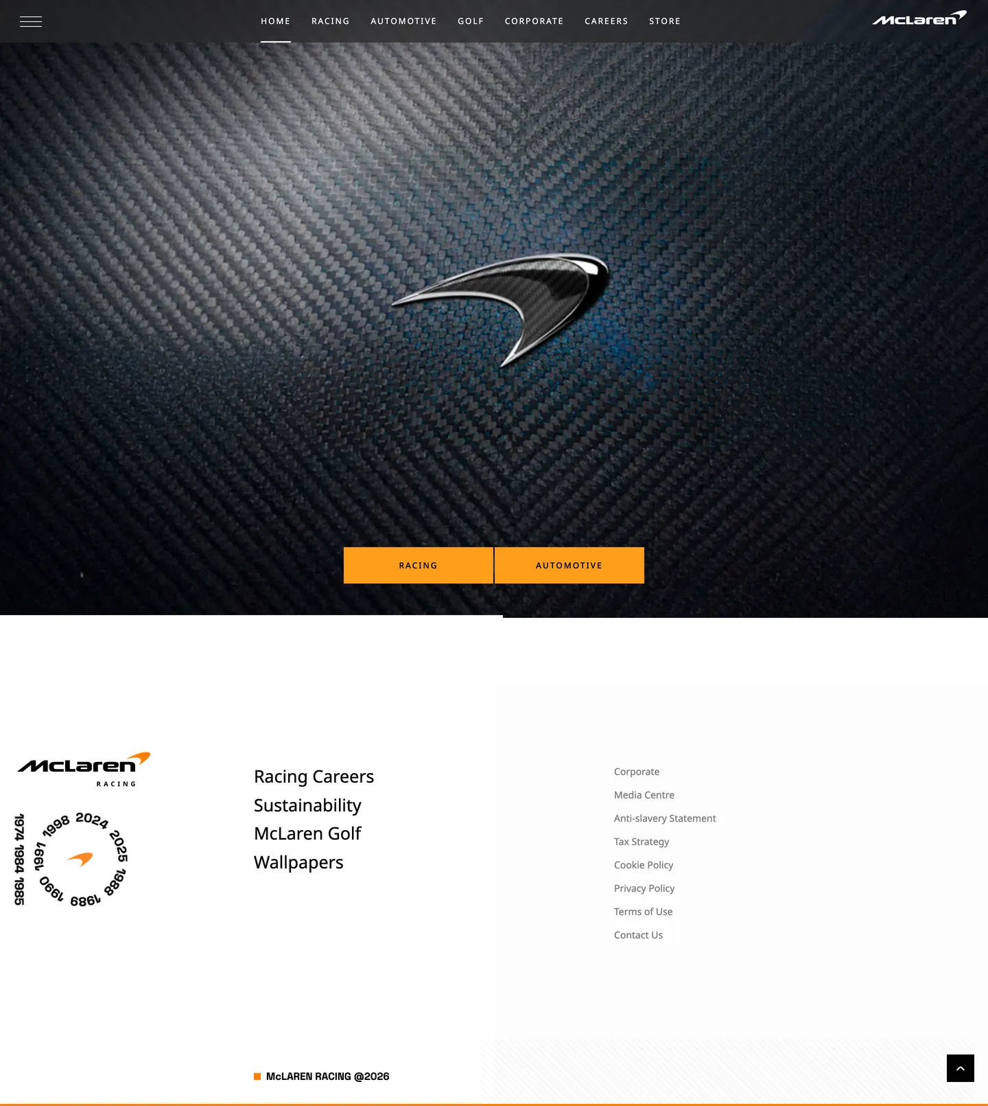 Screenshot of McLaren's website at mclaren.com