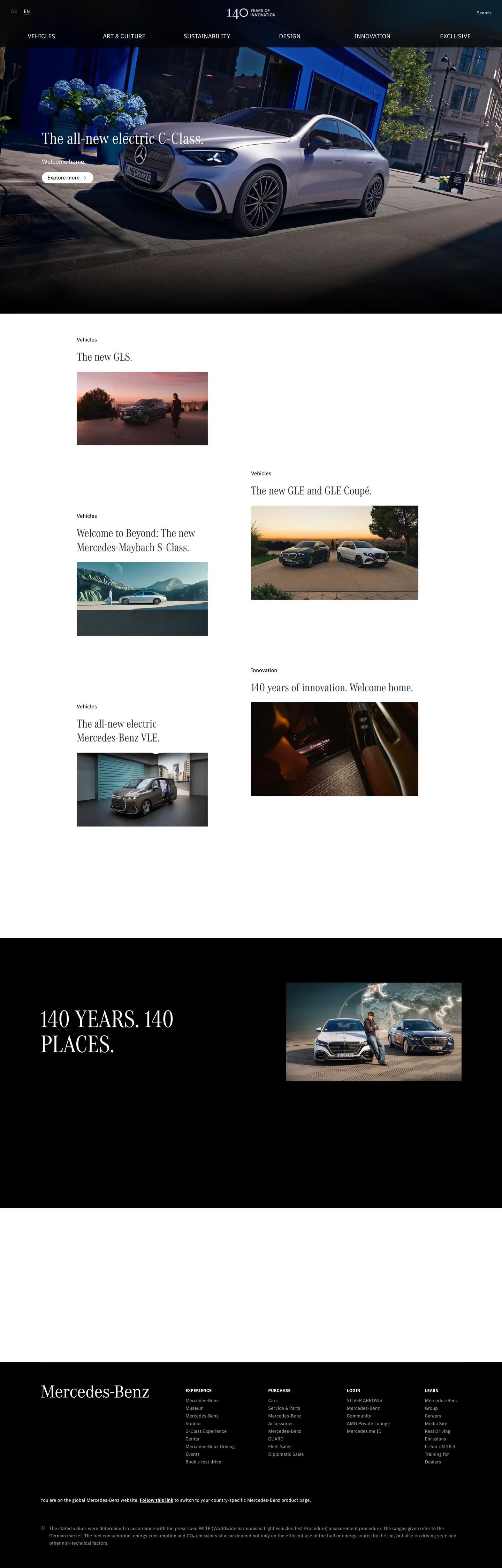 Screenshot of Mercedes-Benz's website at mercedes-benz.com