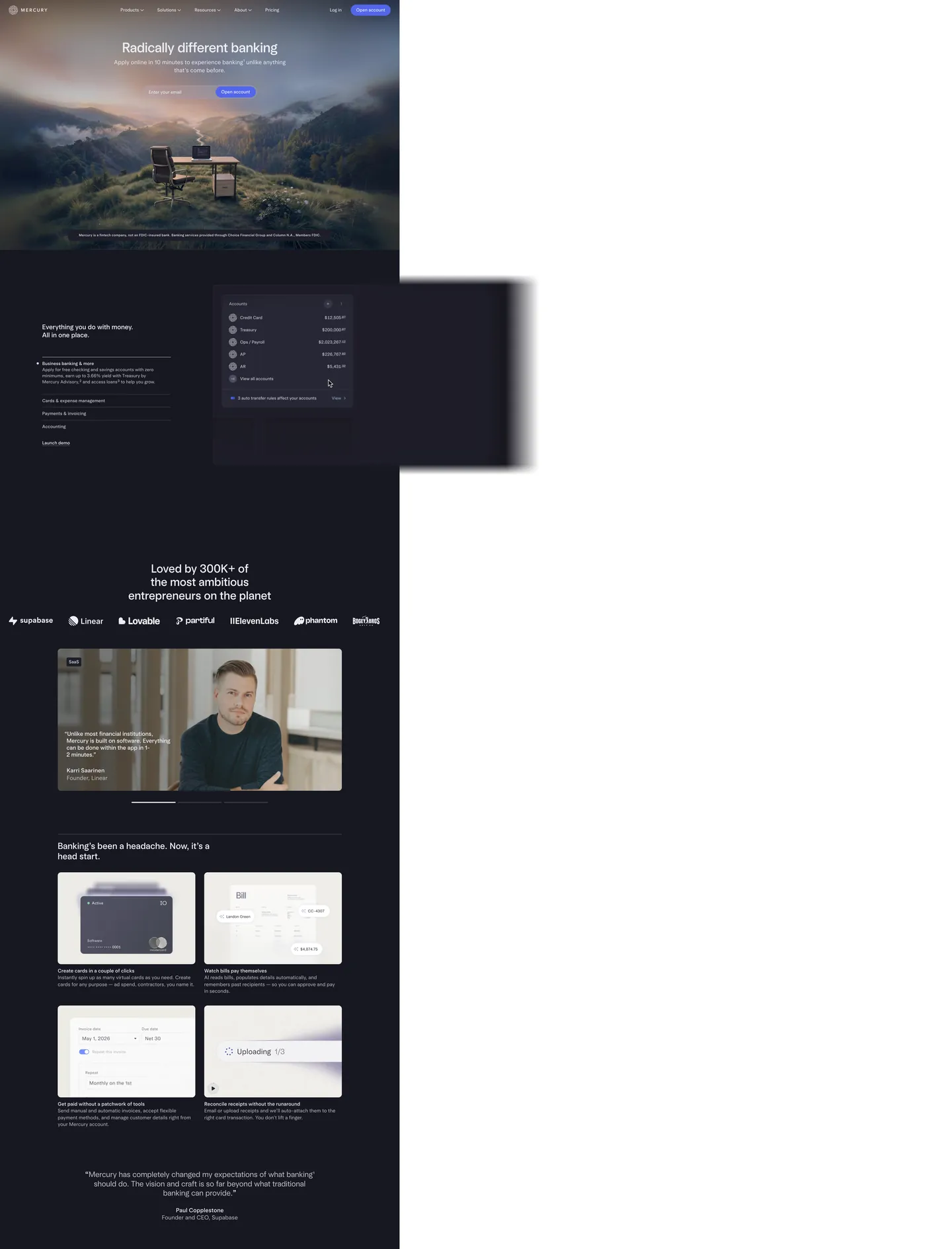 Screenshot of Mercury's website at mercury.com