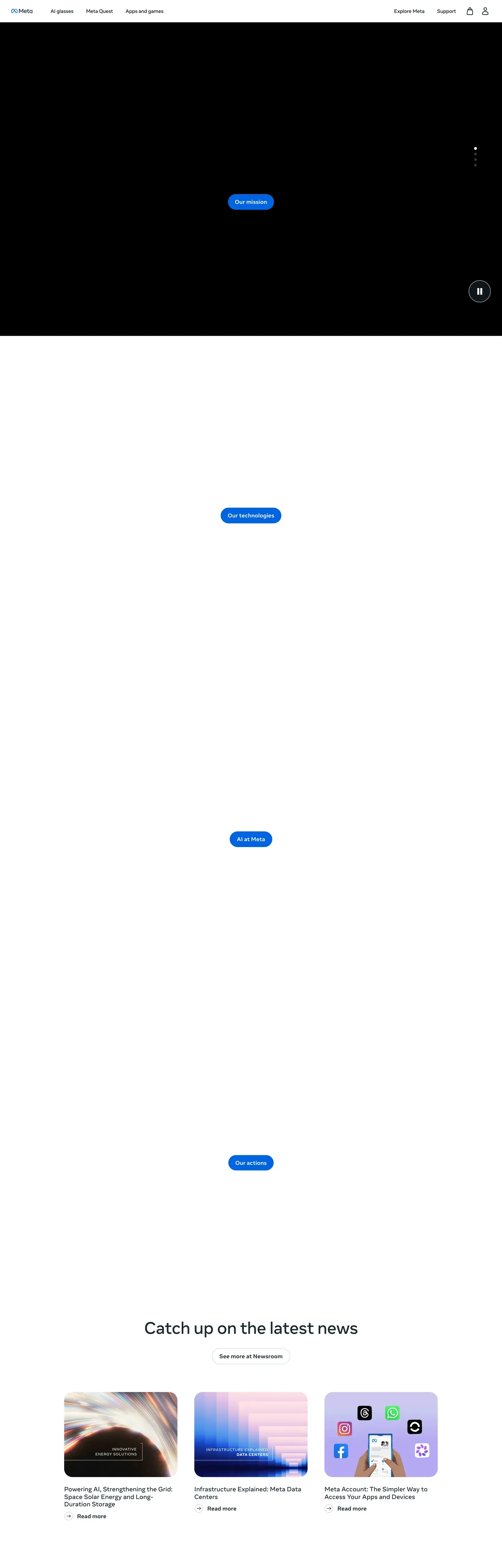 Screenshot of Meta's website at about.meta.com