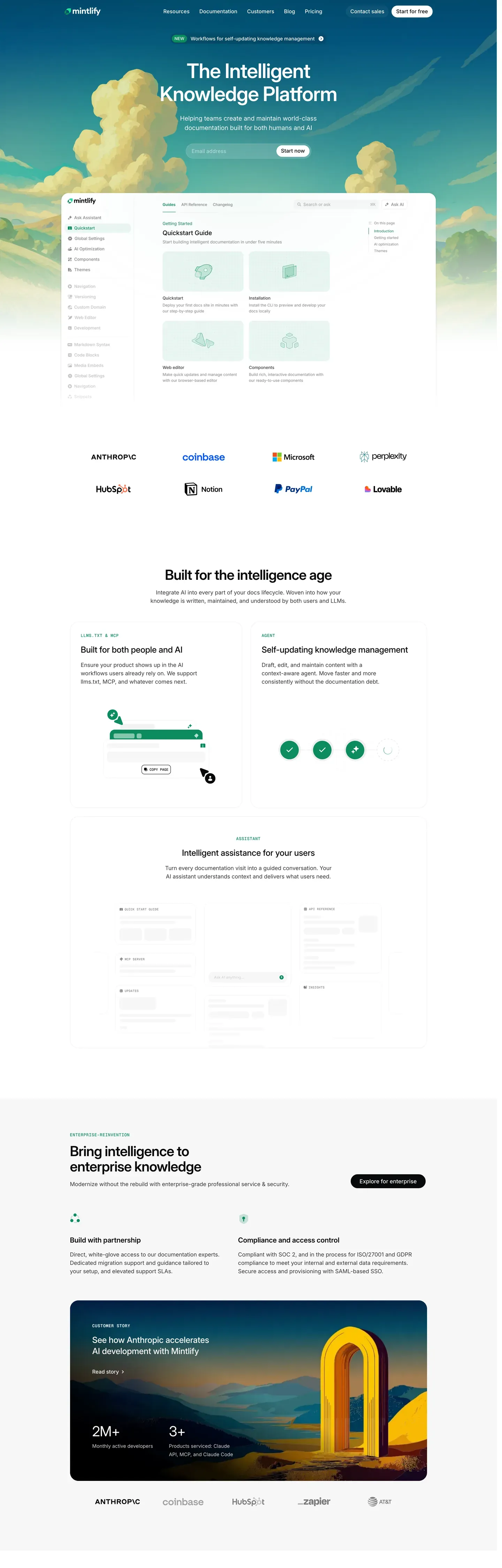 Screenshot of Mintlify's website at mintlify.com