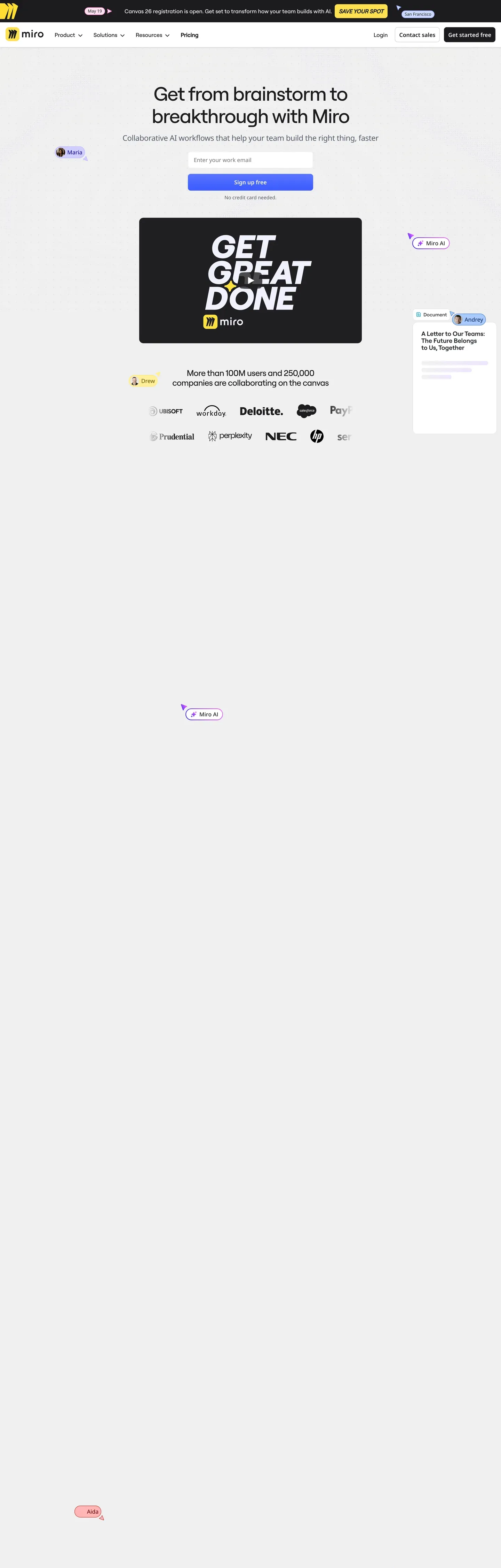 Screenshot of Miro's website at miro.com