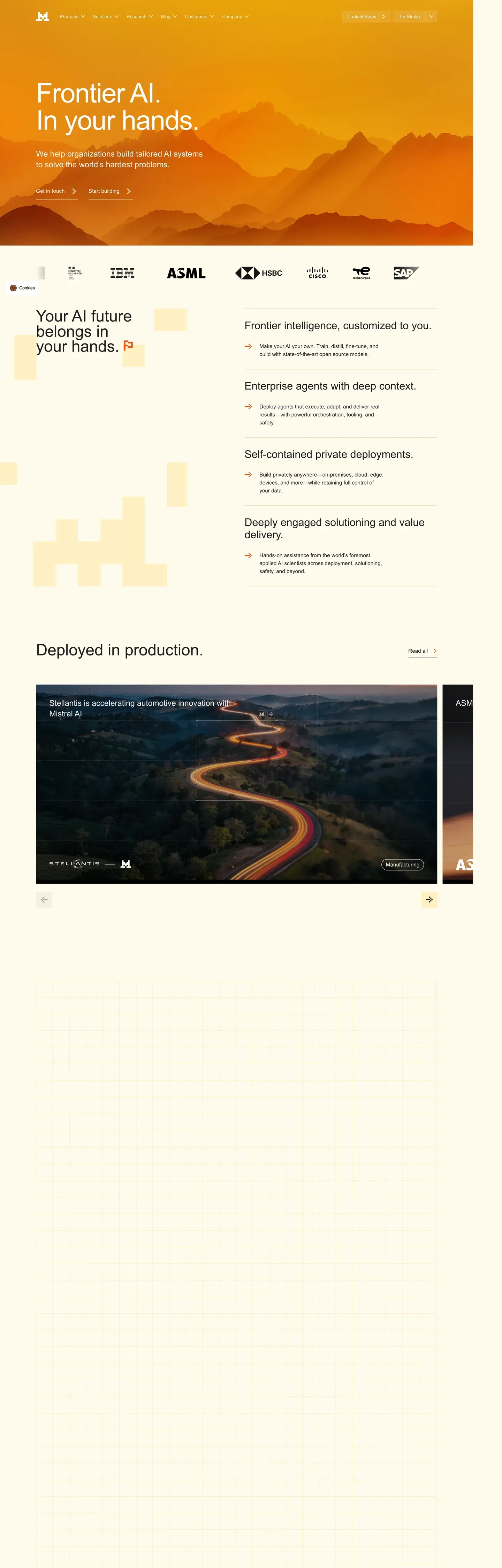 Screenshot of Mistral AI's website at mistral.ai