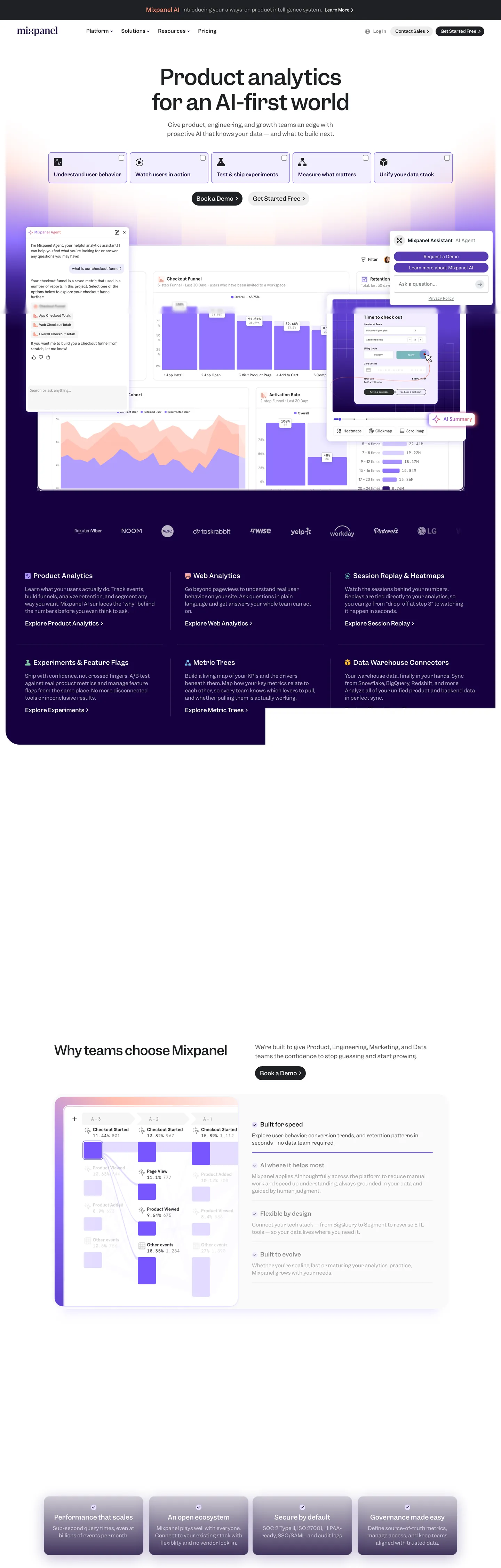 Screenshot of Mixpanel's website at mixpanel.com