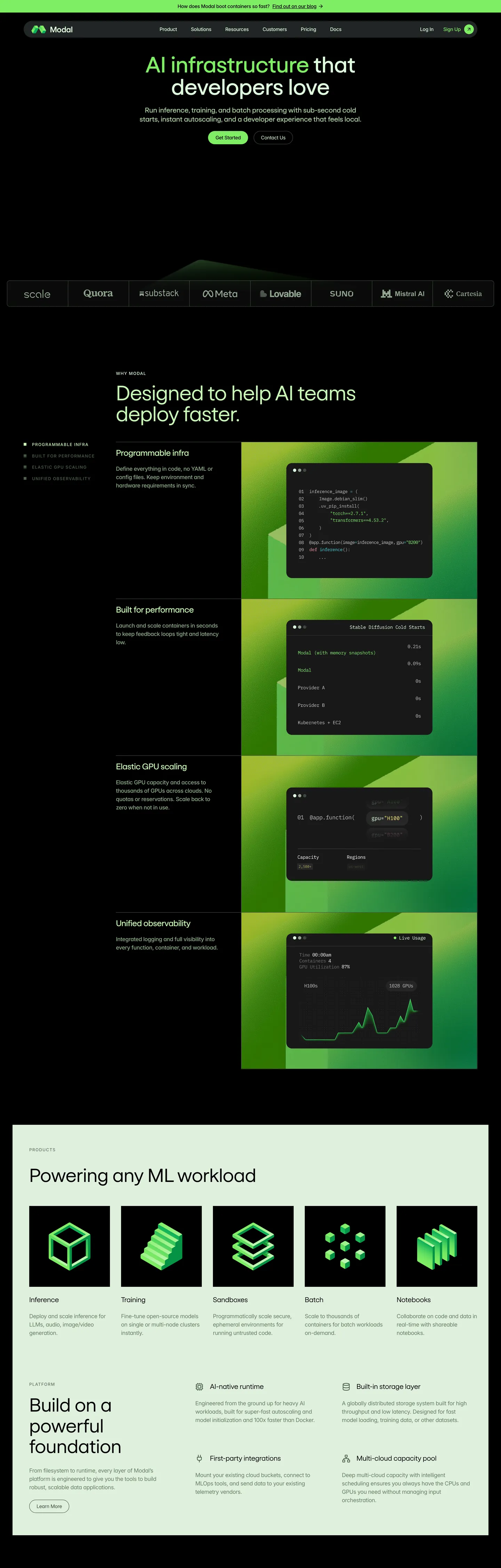 Screenshot of Modal's website at modal.com