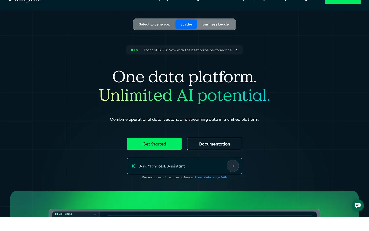 Screenshot of MongoDB's website at mongodb.com