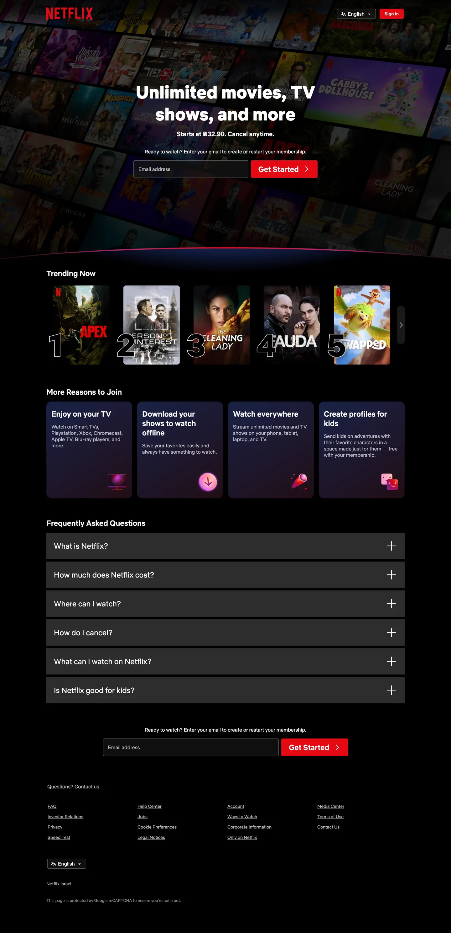 Screenshot of Netflix's website at netflix.com