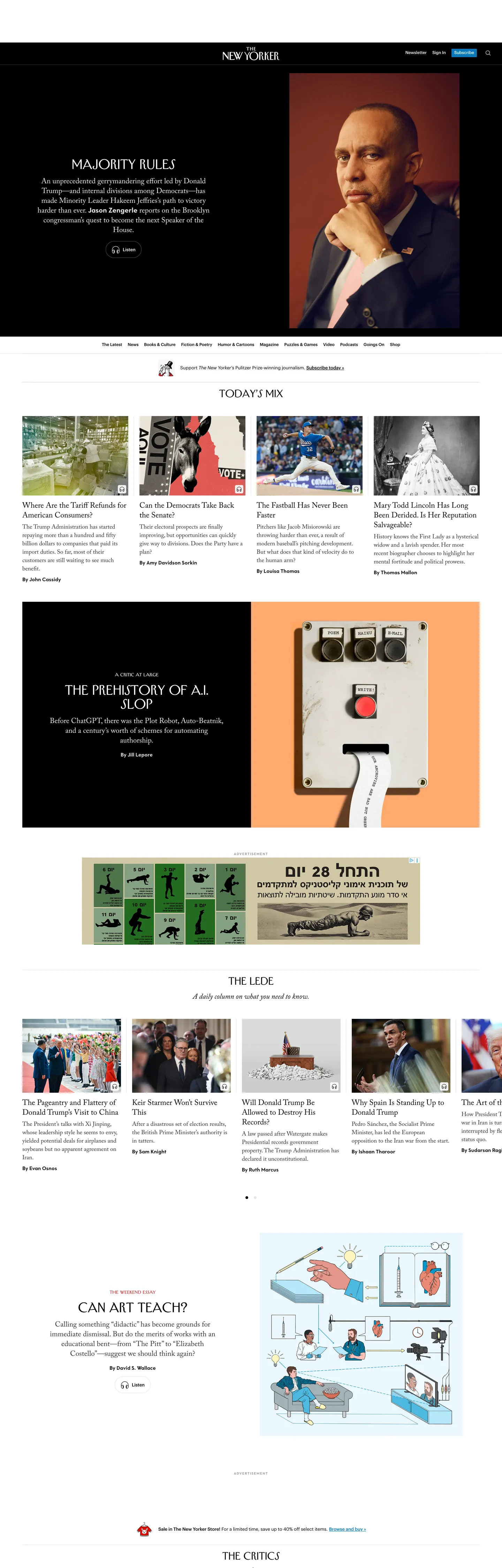 Screenshot of The New Yorker's website at newyorker.com