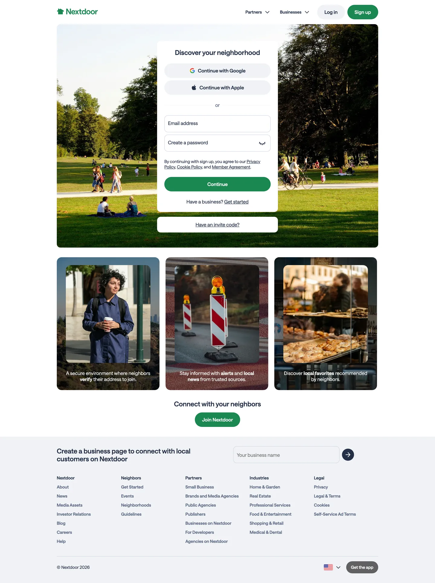 Screenshot of Nextdoor's website at nextdoor.com