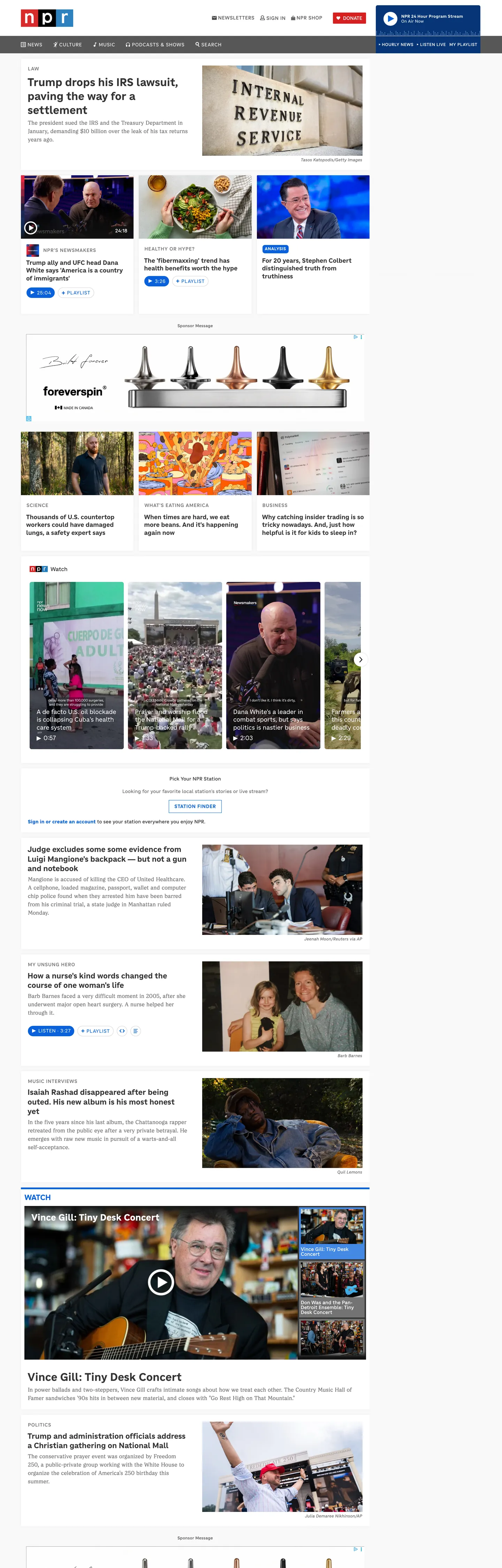Screenshot of NPR's website at npr.org